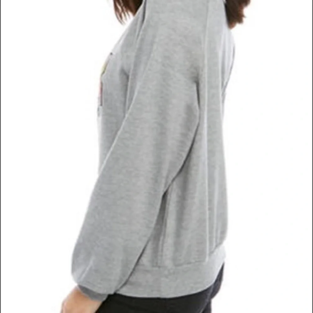 REBELLIOUS ONE grey fleece graphic pullover shirt